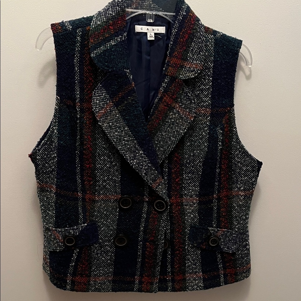 CAbi Double-Breasted Plaid Tweed Vest